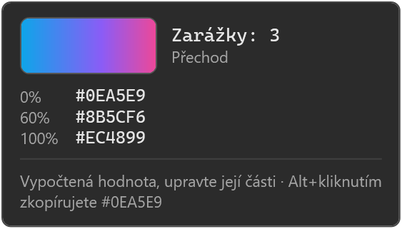 Karta barvy pro přechod CSS