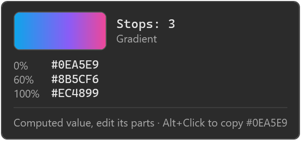 Color card of a CSS gradient