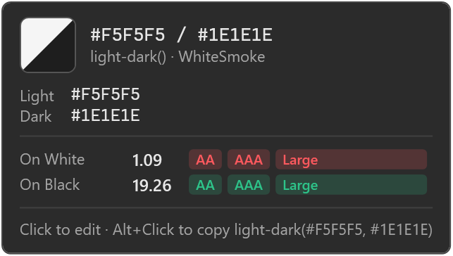 Color card of a light-dark() value
