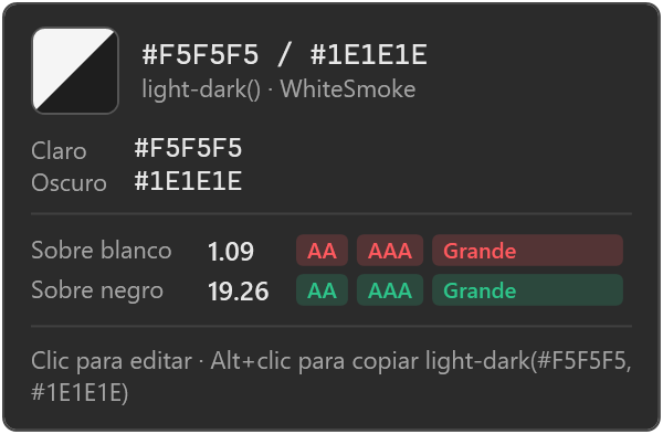 Tarjeta de color de un valor light-dark()