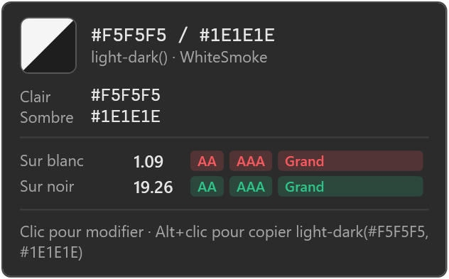 Carte de couleur d’une valeur light-dark()
