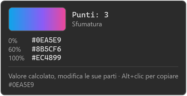 Scheda colore di una sfumatura CSS