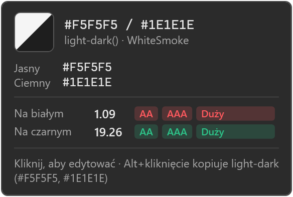 Karta koloru dla wartości light-dark()