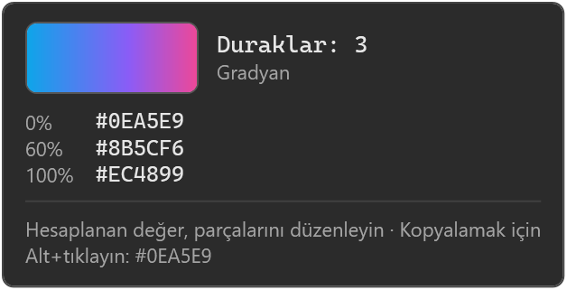 CSS gradyanının renk kartı