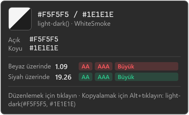 light-dark() değerinin renk kartı