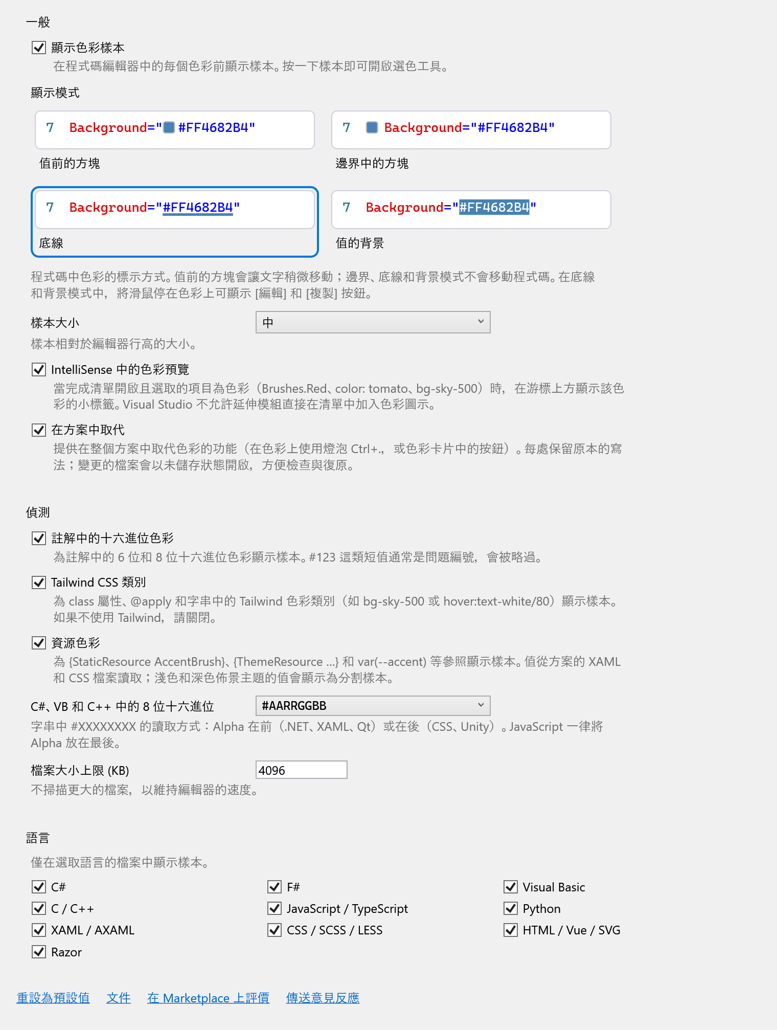 ColorSmith 選項頁面