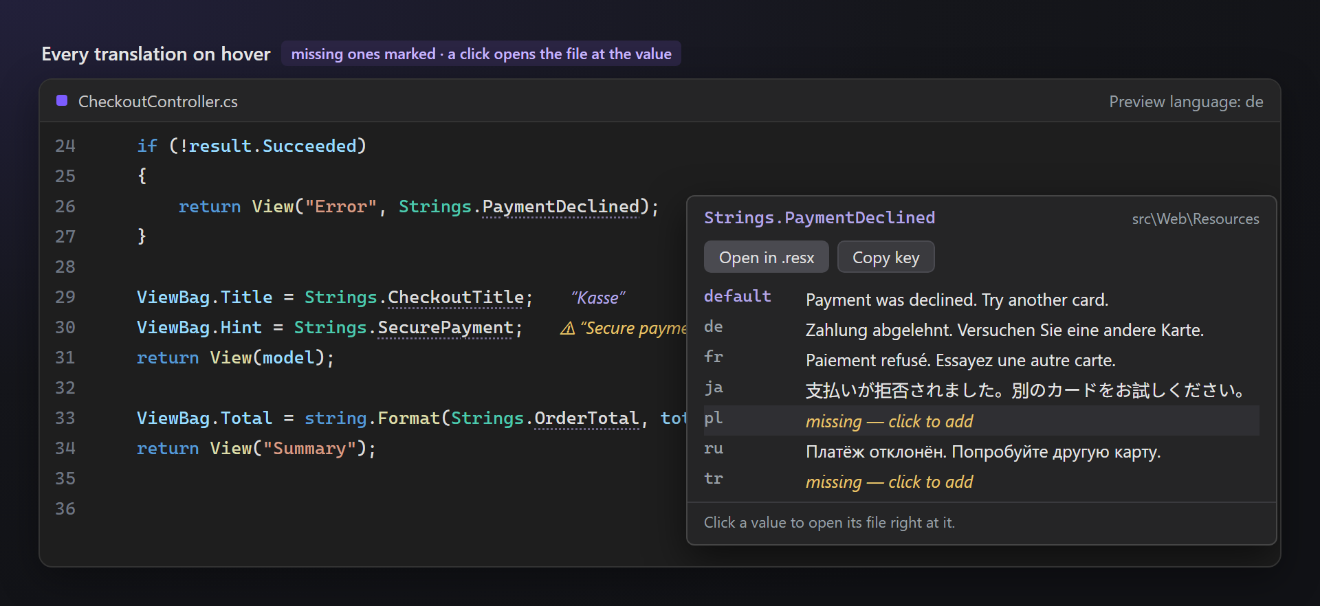Every translation on hover