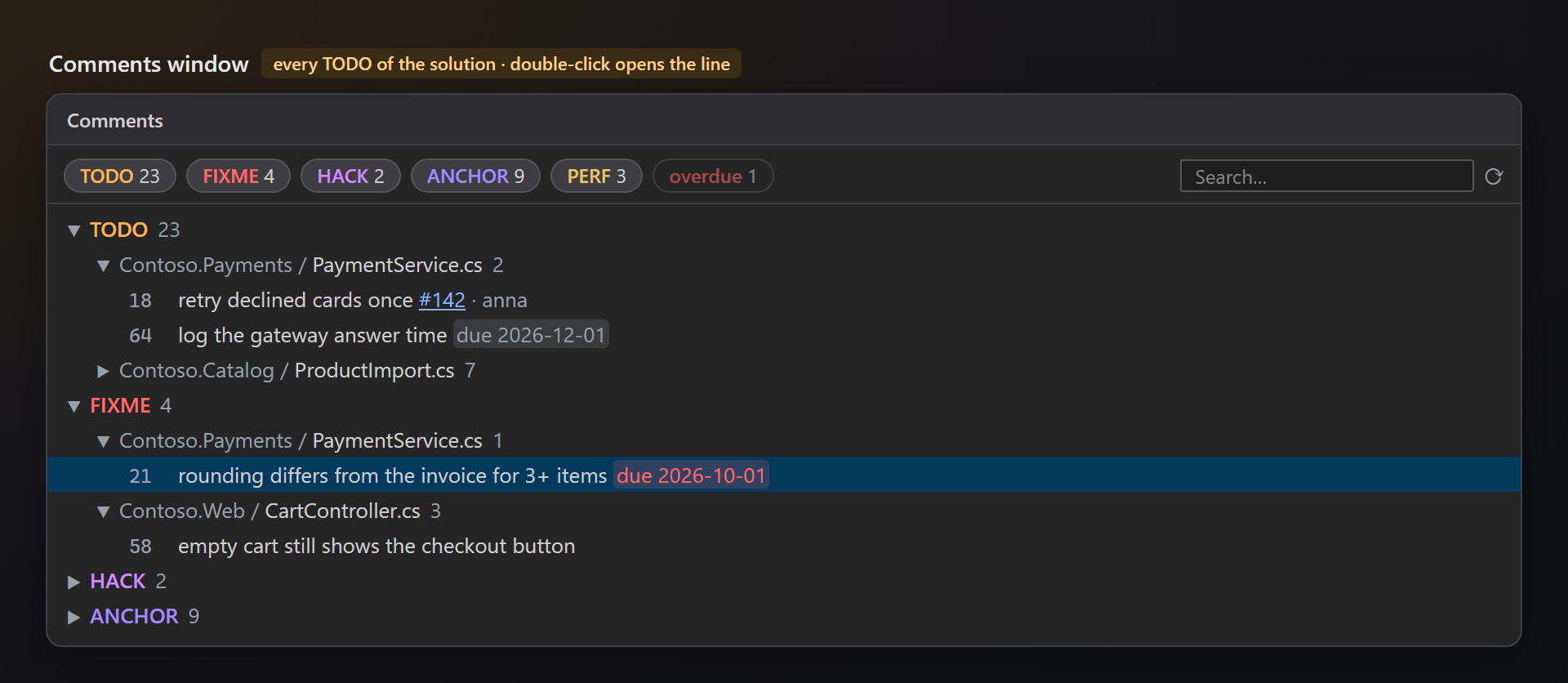 Comments window