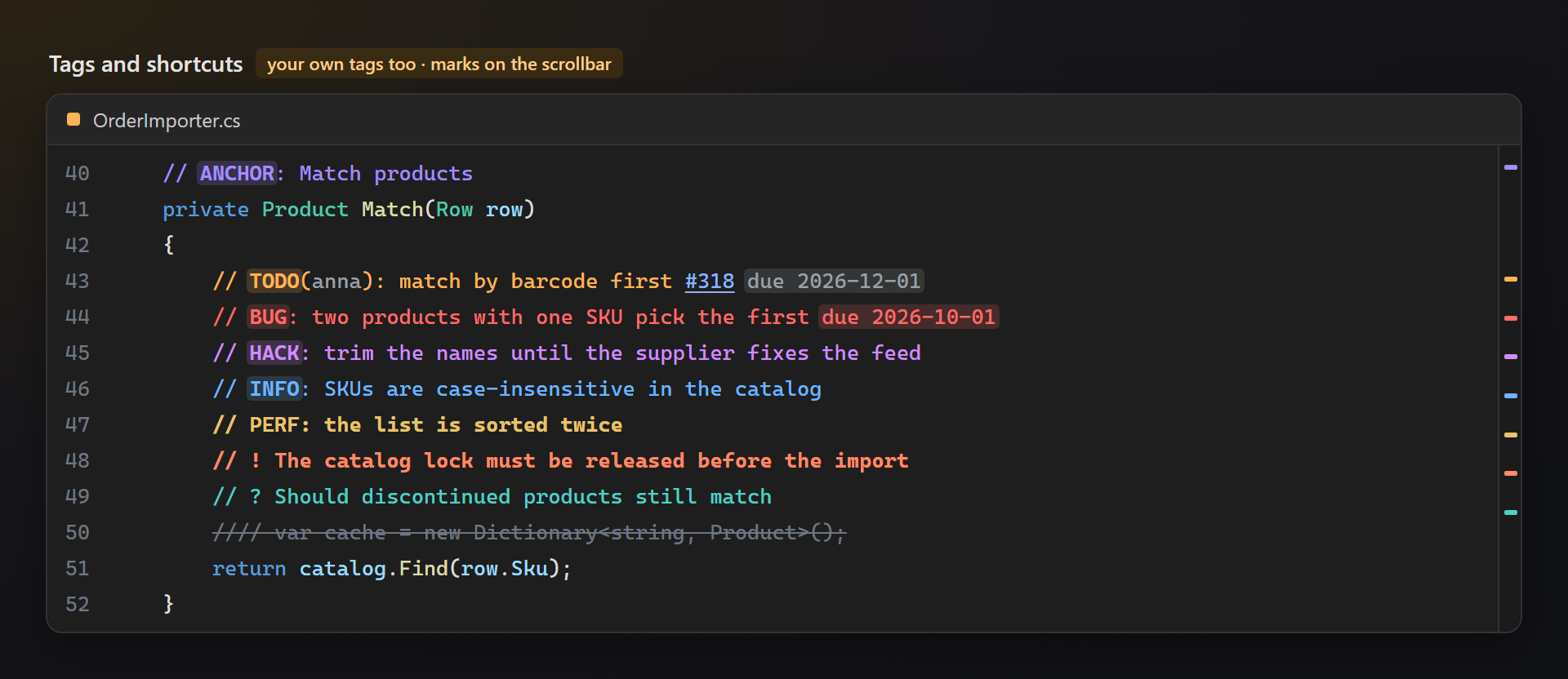 Tags and shortcuts
